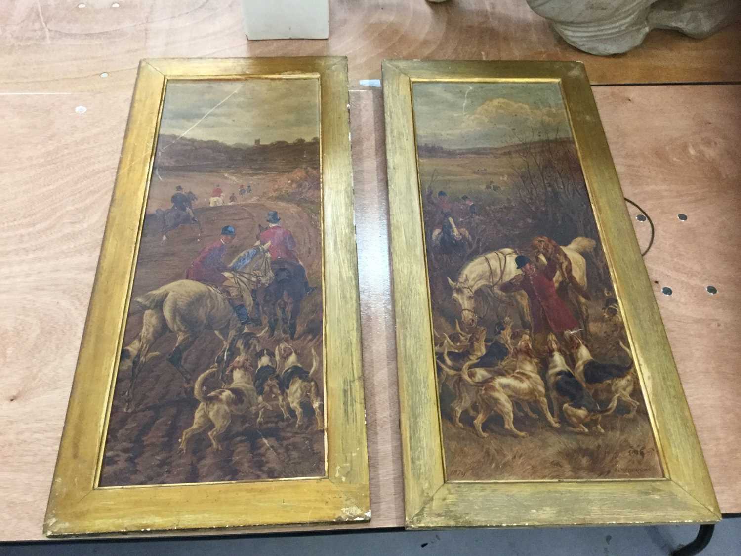 Lot 425 - Two Edwardian over painted hunting scenes