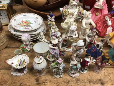Lot 42 - A group of 19th and 20th century continental porcelain figures, tea wares and vases, including Dresden, Samson, etc