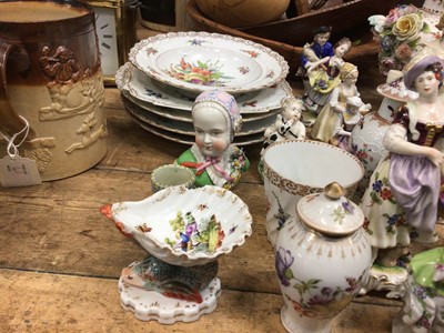 Lot 42 - A group of 19th and 20th century continental porcelain figures, tea wares and vases, including Dresden, Samson, etc
