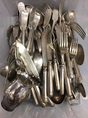 Lot 318 - Group of silver plated cutlery, some with white metal handles and plated milk jug