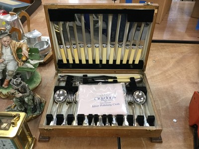 Lot 416 - Walnut veneered canteen of silver plated cutlery