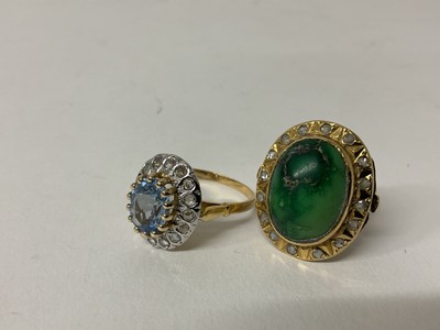 Lot 68 - 18ct gold blue stone and diamond dress ring and 18ct gold turquoise and diamond cocktail ring (2)