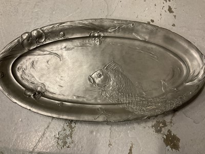 Lot 211 - Art Nouveau pewter tray, other pewter