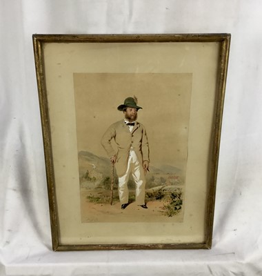 Lot 89 - Gambrel watercolour - A Swiss gentleman standing in a landscape smoking a cigar, signed and dated 1849, 31.5 x 22cm, framed