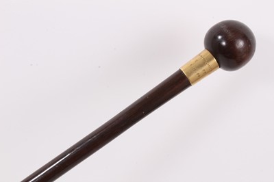 Lot 706 - Of Ladysmith siege interest: 15ct gold mounted cane by Brigg, with lignum Vitae knop