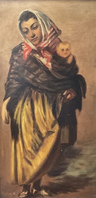 Lot 149 - Continental School 19th Century, oil on board, mother and child. 46 x 23cm.