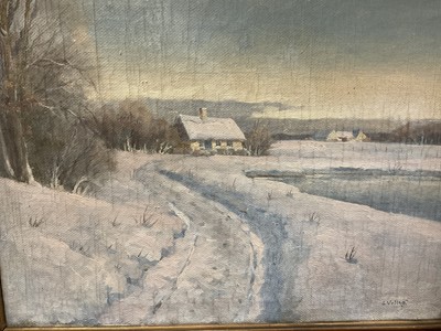 Lot 152 - C Villes, oil on canvas, an extensive winter landscape, 
signed. 49 x 69cm.