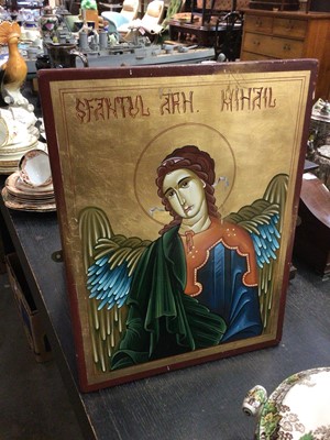 Lot 242 - A Greek icon of a saint, oil on wood. 40 x 30cm