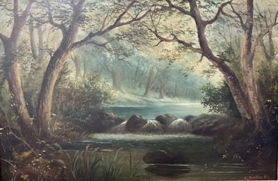 Lot 151 - G. Martin, oil on board, wooded river landscape, signed and dated 1882. 30 x 45cm