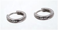 Lot 423 - Pair white gold (18ct) diamond hoop earrings,...