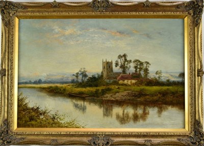 Lot 1084 - Daniel Sherrin (1868-1940) oil on canvas - River Landscape with a Church, signed, 51cm x 76cm, in gilt frame