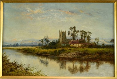 Lot 1084 - Daniel Sherrin (1868-1940) oil on canvas - River Landscape with a Church, signed, 51cm x 76cm, in gilt frame