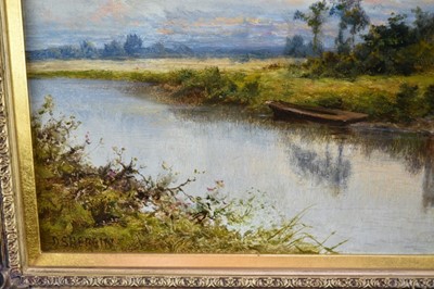 Lot 1084 - Daniel Sherrin (1868-1940) oil on canvas - River Landscape with a Church, signed, 51cm x 76cm, in gilt frame