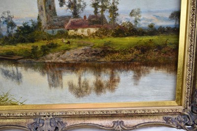 Lot 1084 - Daniel Sherrin (1868-1940) oil on canvas - River Landscape with a Church, signed, 51cm x 76cm, in gilt frame