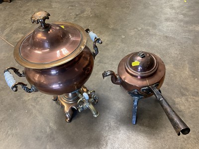 Lot 186 - Victorian copper samovar and copper kettle