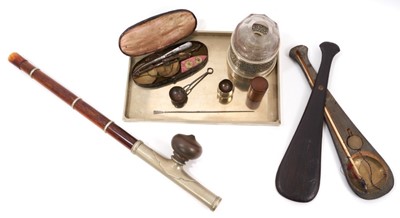 Lot 708 - Late 19th/early 20th century Chinese metalwork opium pipe and other related paraphernalia