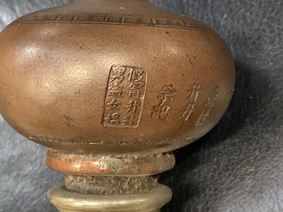 Lot 708 - Late 19th/early 20th century Chinese metalwork opium pipe and other related paraphernalia