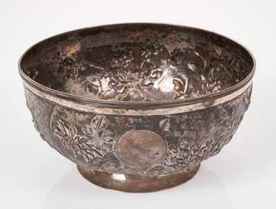Lot 246 - Chinese silver rose bowl, embossed with flowers, stamped Shanghai.