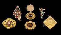 Lot 428 - Group of seven brooches - to include a 1950s...