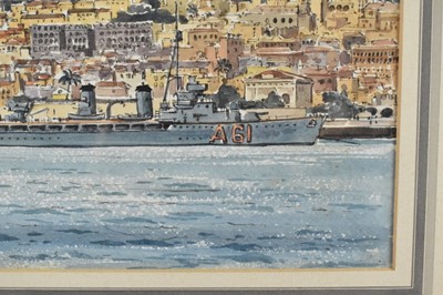 Lot 1167 - *Claude Muncaster (Grahame Hall) RWS RBA ROI SMA (1903-1974) watercolour - 'La Grandiere' A French Sloop at Gibraltar, signed, 29.5cm x 22cm, mounted in glazed frame