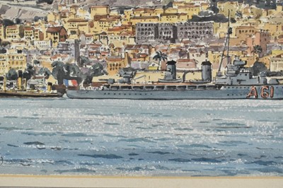 Lot 1167 - *Claude Muncaster (Grahame Hall) RWS RBA ROI SMA (1903-1974) watercolour - 'La Grandiere' A French Sloop at Gibraltar, signed, 29.5cm x 22cm, mounted in glazed frame