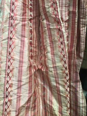 Lot 2050 - Late 18th century / early 19th century Regency pink striped silk open skirt dress with high waist and  cross front and pleated back.