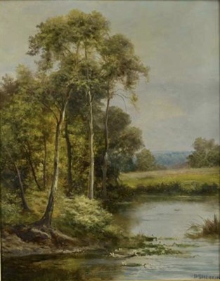Lot 392 - Daniel Sherrin (1868-1940) oil on canvas - River Landscape, signed, 56cm x 45cm, in gilt frame