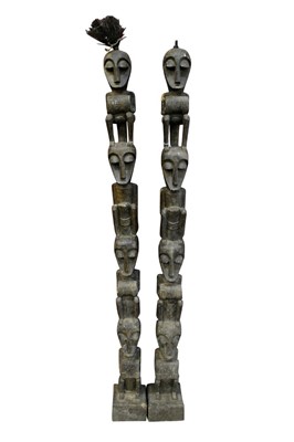 Lot 1421 - Pair of African carved wooden totem poles