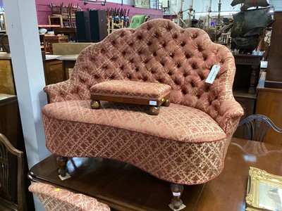 Lot 1086 - Victorian button upholstered two seater settee and two en-suite side chairs and stool