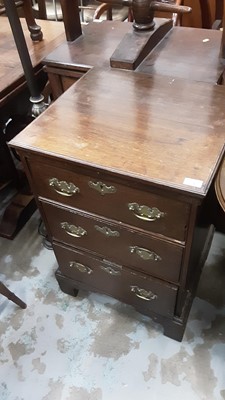 Lot 1042 - 19th century oak narrow chest of three graduated drawers with brass handles on bracket feet 52.5 cm wide, 48 cm deep, 78 cm high