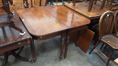 Lot 1044 - George IV mahogany D end dining table with extra leaf on turned legs and brass castors