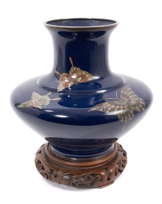 Lot 700 - Good quality Japanese cloisonné vase, with butterfly ornament