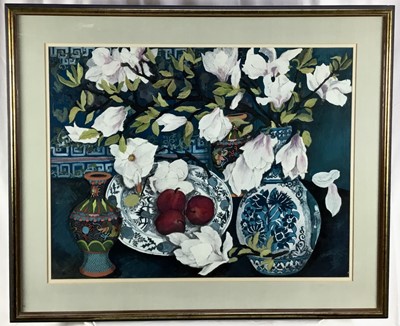 Lot 32 - *Dione Page (1936-2021) gouache and pastel on paper - ‘Three Apples’, signed titled and dated ‘91, 74cm x 58cm framed
