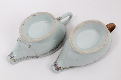 Lot 64 - Pair of 18th century Chinese export porcelain sauce boats (both damaged / restored)
