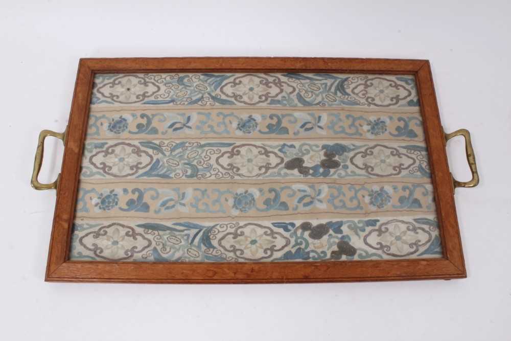 Lot 83 - Early 20th century tray, utilising Chinese embroidery