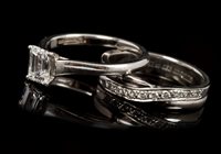 Lot 438 - Diamond single stone ring, the emerald cut...