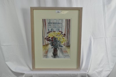 Lot 1128 - *Richard Bawden (b.1936) watercolour - Chrysanthemum, signed, 31.5cm x 22cm, exhibition label verso, in glazed frame