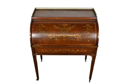 Lot 1004 - Edwardian mahogany and marquetry inlaid cylinder bureau