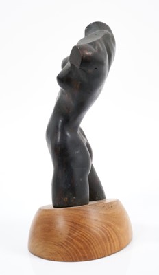 Lot 1298 - Bernard Reynolds (1915-1997) bronze figure study, stamped to shaped wooden base, numbered 5/8 and dated 1986, 21.5cm high overall