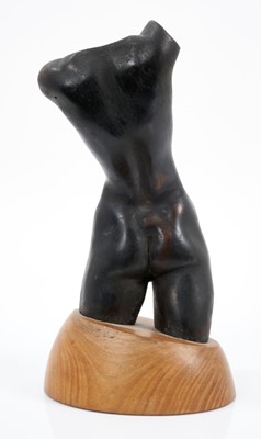 Lot 1298 - Bernard Reynolds (1915-1997) bronze figure study, stamped to shaped wooden base, numbered 5/8 and dated 1986, 21.5cm high overall