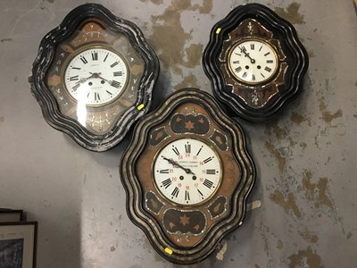 Lot 629 - Three late 19th century French Wall clocks