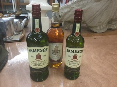 Lot 447 - Whiskey- 1 litre bottle of Jameson Whiskey, 70cl bottle of Jameson Whiskey and a 1 litre bottle of blended Scotch Whisky (3)