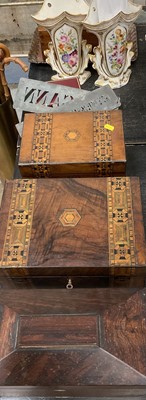Lot 131 - Miscellaneous items including Regency rosewood tea caddy, two Tunbridge type boxes, pair of Continental vases, other items