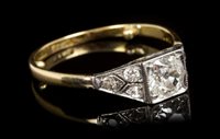 Lot 445 - Art Deco diamond single stone ring with an old...