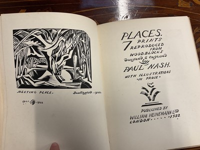 Lot 1143 - Paul Nash - Places, 7 Prints reproduced from Woodblocks, designed and engraved by Paul Nash with illustrations in prose, numbered 178 of 210 copies, board ends