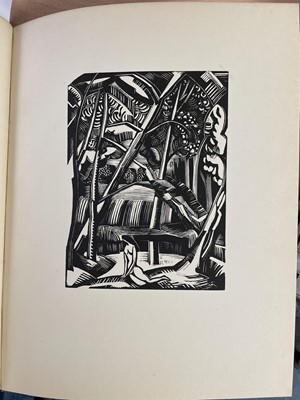 Lot 1143 - Paul Nash - Places, 7 Prints reproduced from Woodblocks, designed and engraved by Paul Nash with illustrations in prose, numbered 178 of 210 copies, board ends