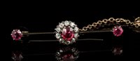 Lot 446 - Late Victorian ruby and diamond cluster bar...