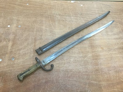 Lot 460 - First World War French 1866 pattern Chassepot bayonet in scabbard