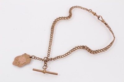 Lot 463 - 9ct rose gold watch chain with shield shaped fob, 40cm long