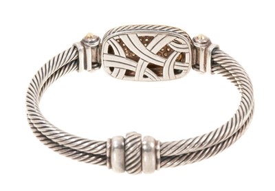 Lot 464 - David Yurman sterling silver Albion diamond double cable bangle